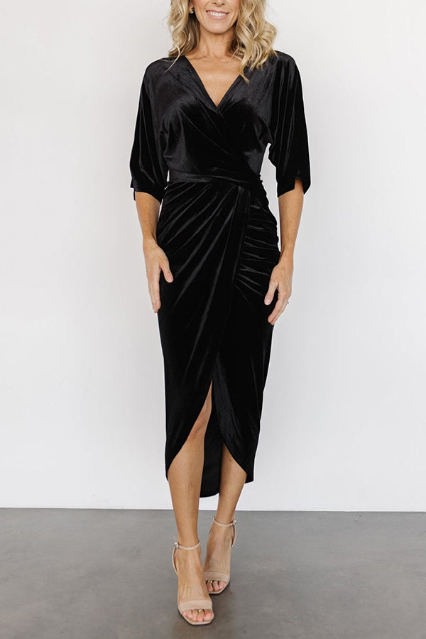 V-neck sexy irregular skirt evening dress - VelvetHem