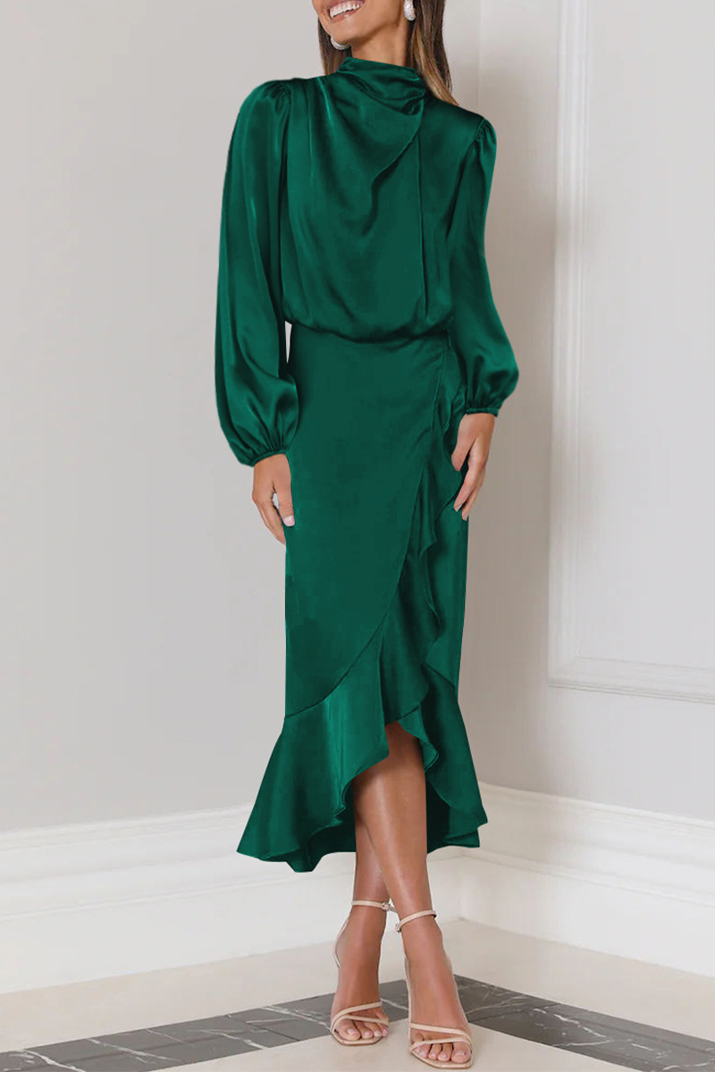 Elegant Solid Flounce Fold Turtleneck Evening Dress Dresses - View 15 | VelvetHem