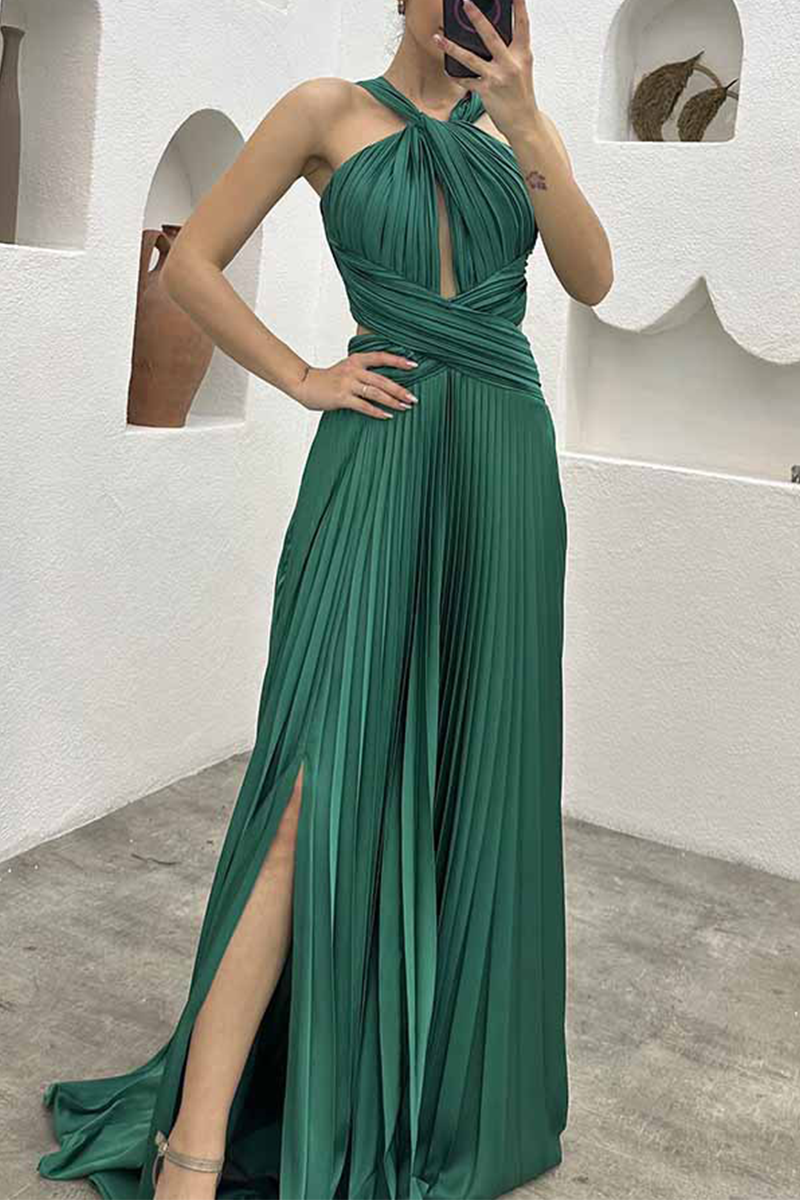 Elegant Solid Fold Halter Evening Dress Dresses - View 3 | VelvetHem