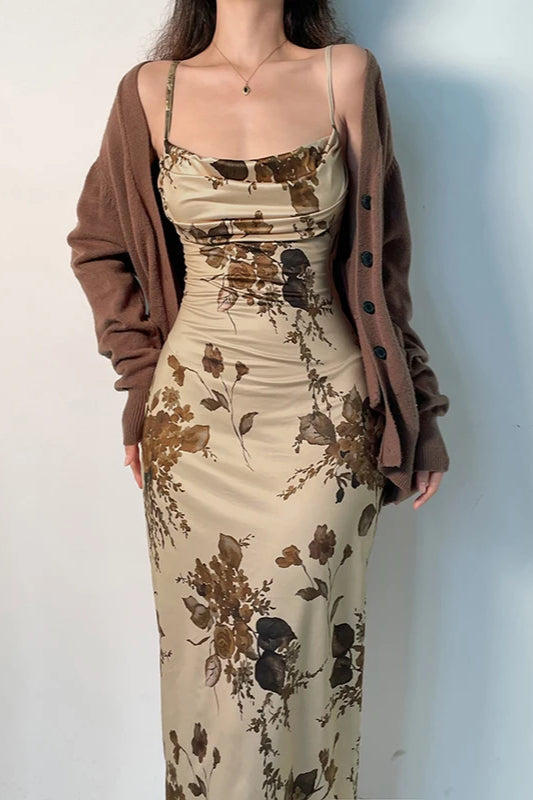 Elegant Retro Sleeveless Floral Dress - FashionDia