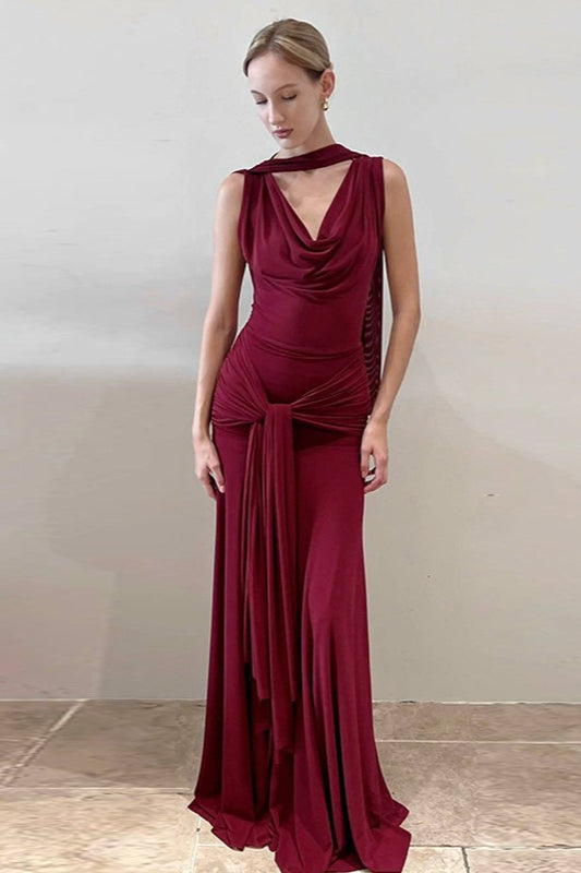Sheer Mesh Back TieWaist Wrap Dress