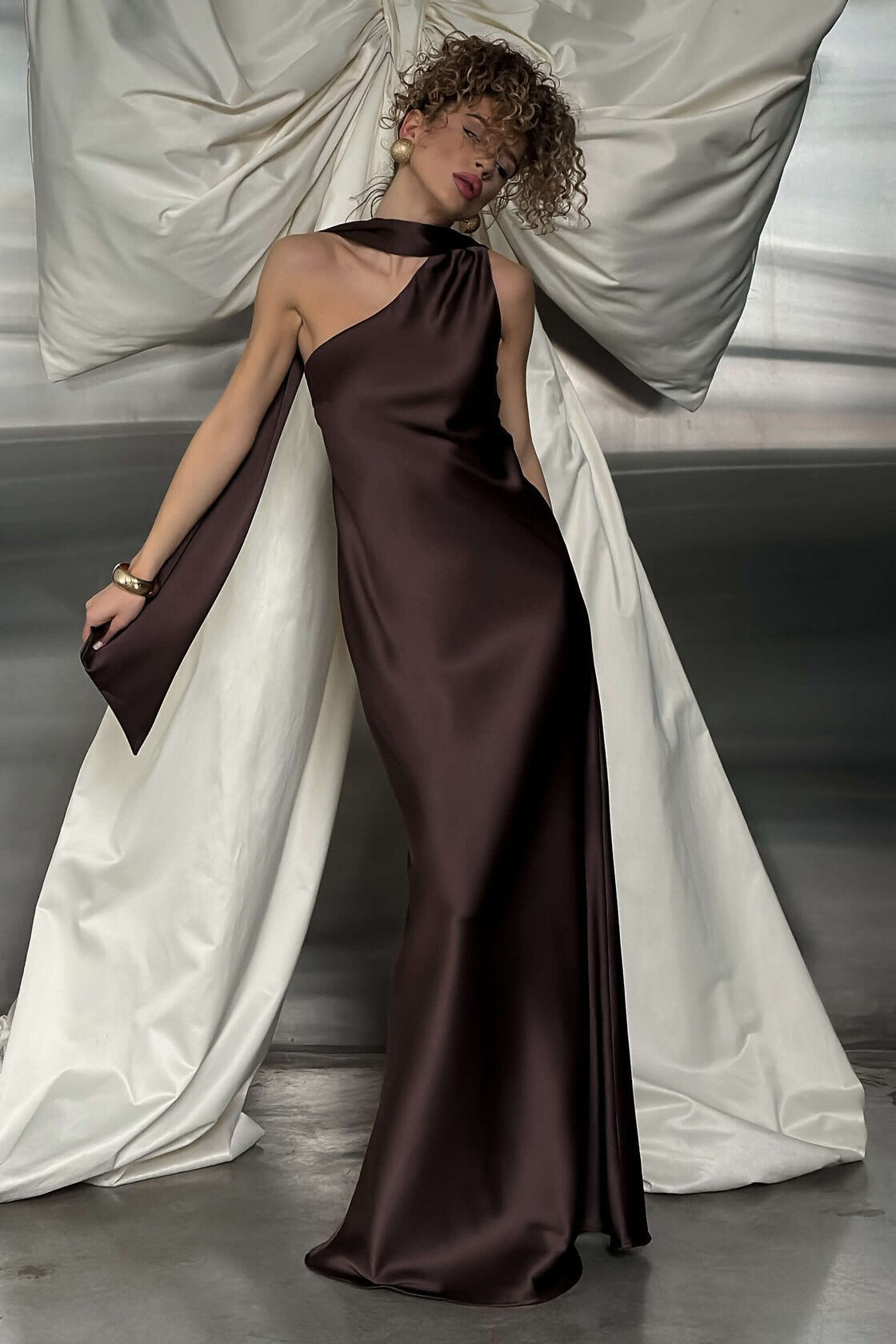 One Shoulder Fitted Silk Dress - View 5 | VelvetHem