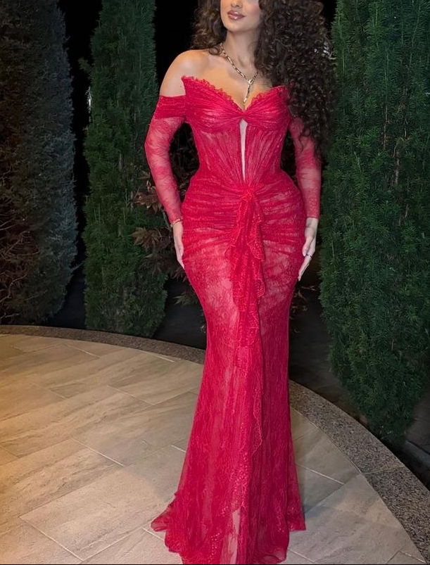 Sexy Red Off The Shoulder Lace Mermaid Evening Dress Formal Party Prom Dress