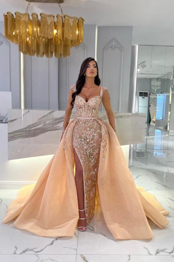 Straps Sweetheart Mermaid Evening Dress Overskirt With Lace - VelvetHem