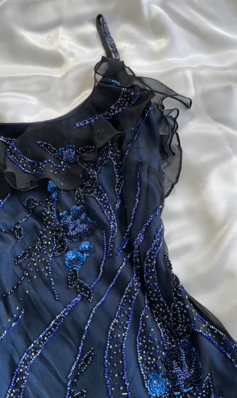 Luxurious Navy Blue Chiffon Beaded Evening Dress Formal Party Prom Dress Y7529 - View 3 | VelvetHem