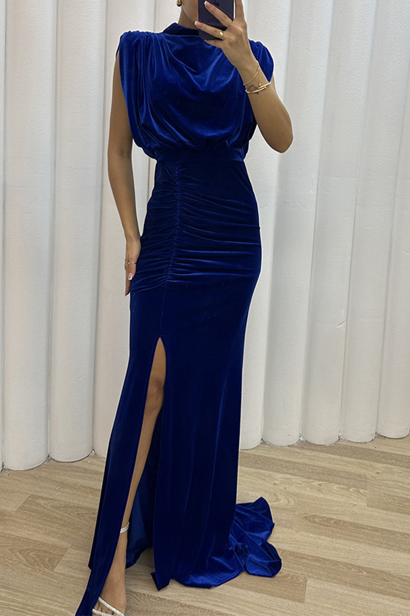 Celebrities Elegant Solid Slit Asymmetrical O Neck Evening Dress Dresses - View 3 | VelvetHem