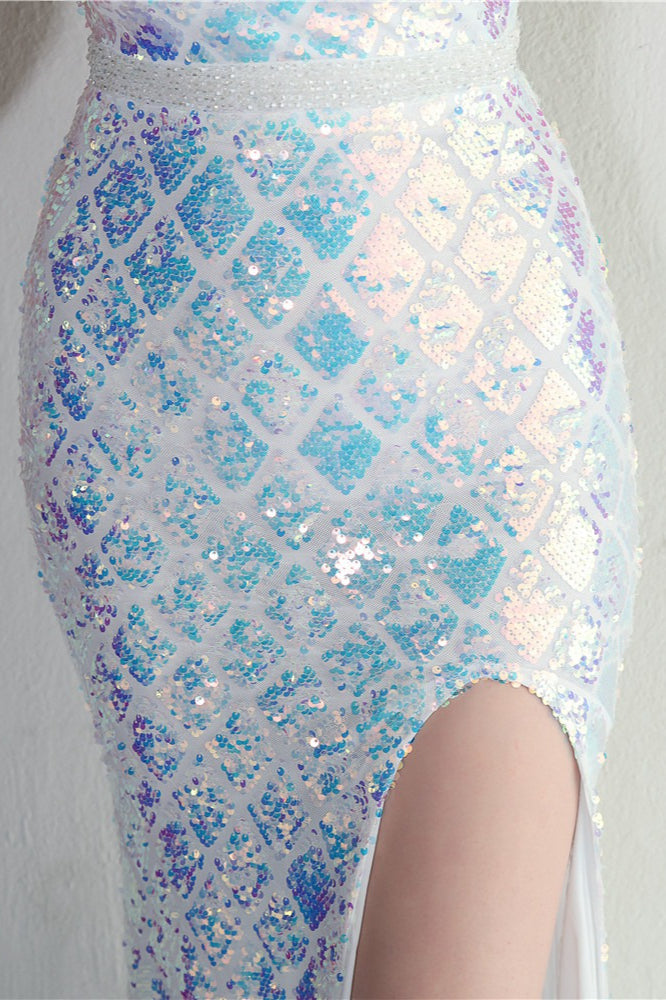 Vintage Inspired Iridescent Sequin Slit Dress for Modern Fashion Wear