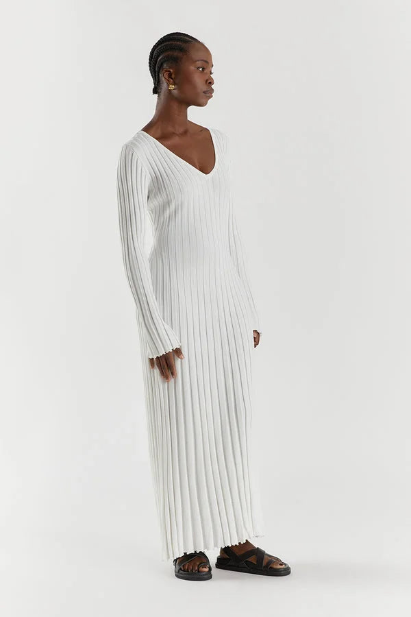 Rita Premium Midi Dress with V Neck and Knitted Sleeves Chic Silhouette Collection