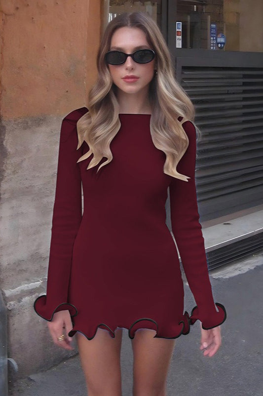 Cuffed Sleeve Solid Knit Mini Sweater Dress - View 7 | VelvetHem