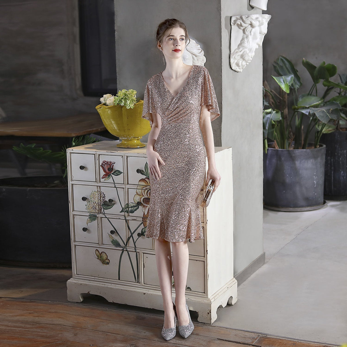 Colorful Sequin Cocktail Evening Dress Women Short Party Gathering Fairy Dress - View 2 | VelvetHem