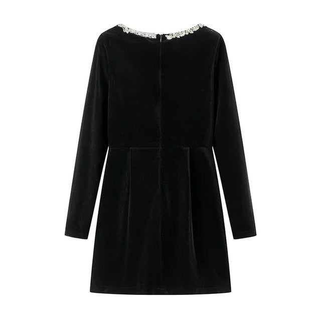 TARUXY Bead Drill Velveteen Dress For Women Long Sleeve Slim Black Formal Dress Female Party Elegant Retro Evening Dresses Femme - View 3 | VelvetHem