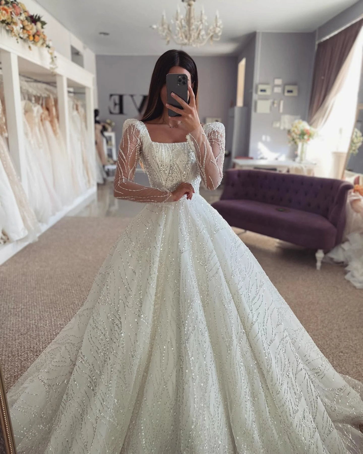 Fabulous A-Line Lace Off-The-Shoulder Long Sleeve White Wedding Dress With Ruffles (ZD15546)