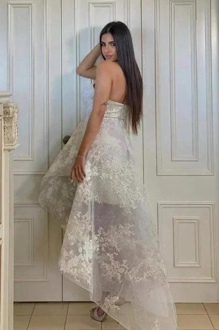 Fabulous A-Line Lace Sweetheart Sleeveless White Wedding Dress With Appliques (ZD16674)