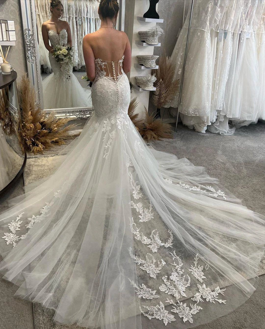 Fabulous Floor Length Sweetheart Sleeveless Mermaid Wedding Dress with Lace (ZD16494)