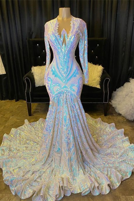 Fabulous Long Sleeves Prom Dress Mermaid Sequins