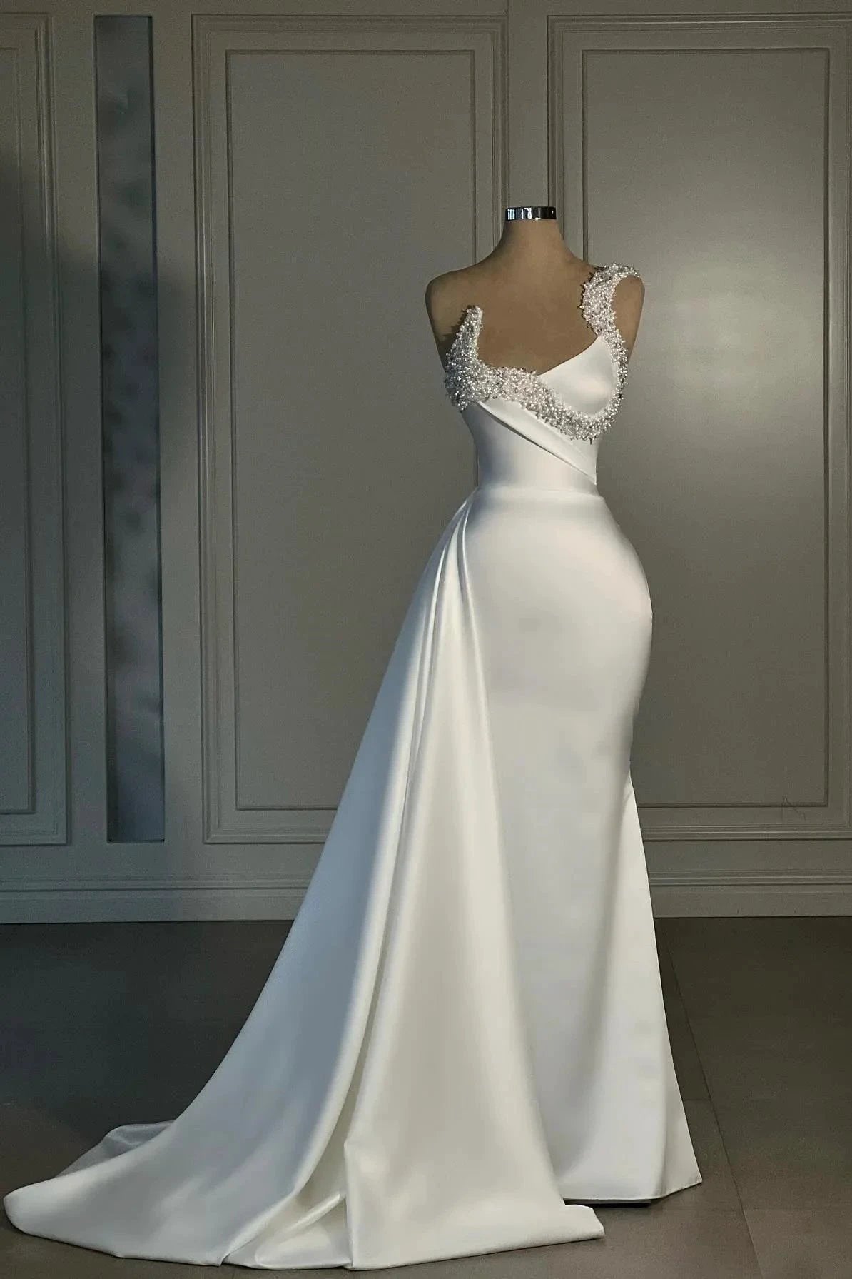 Fabulous Mermaid Satin One Shoulder Sleeveless White Wedding Dresses With Rhinestone (ZD15559)