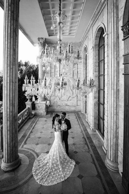 Fabulous Off-the-shoulder Long-Sleeve Mermaid Floor-Length Lace Wedding Dresses with Chapel Train (ZD14668)