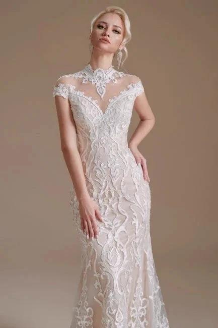 Fabulous Off-the-shoulder Sleeveless Mermaid Floor-Length Lace Wedding Dresses with Pattern (ZD14665)