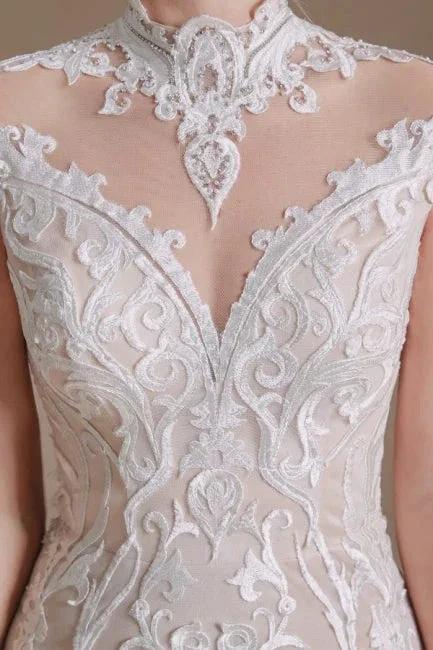 Fabulous Off-the-shoulder Sleeveless Mermaid Floor-Length Lace Wedding Dresses with Pattern (ZD14665)