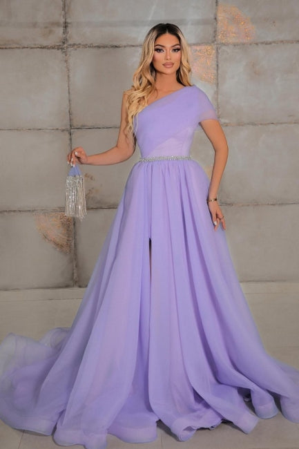 Fabulous One-Shoulder Sleeveless Long Prom Dress Ribbons