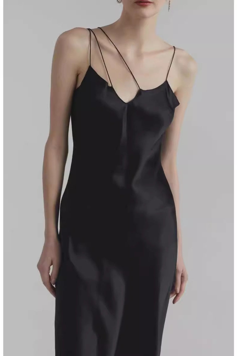 Asymmetrical Cami Solid Satin Silk Dress - View 2 | VelvetHem