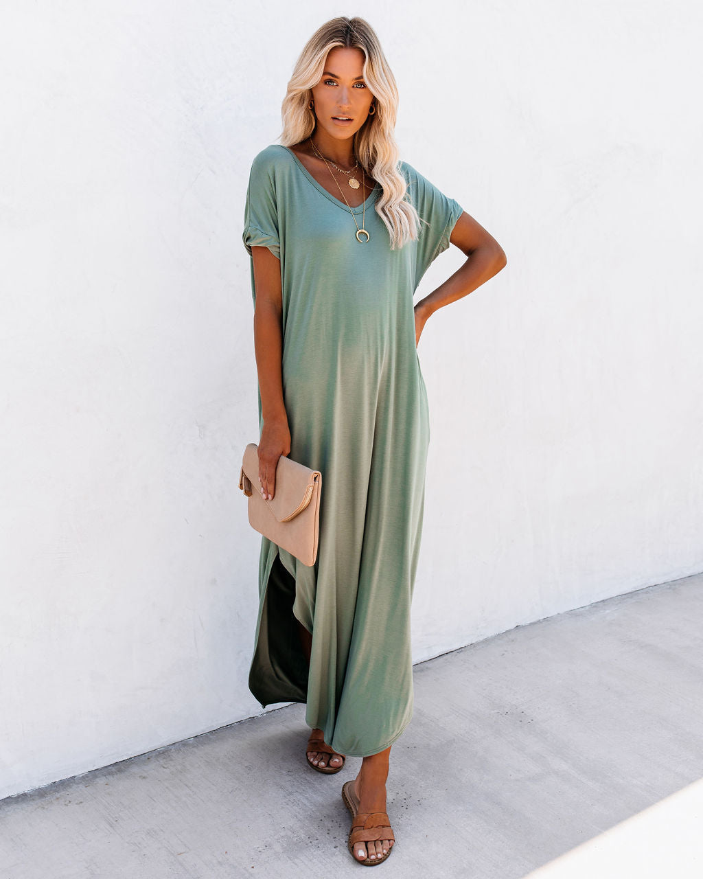 Farmers Market Pocketed Modal Maxi Dress Dark Sage