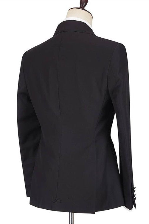 Fashion Black Peaked Lapel Slim Fit Men Marriage Suits