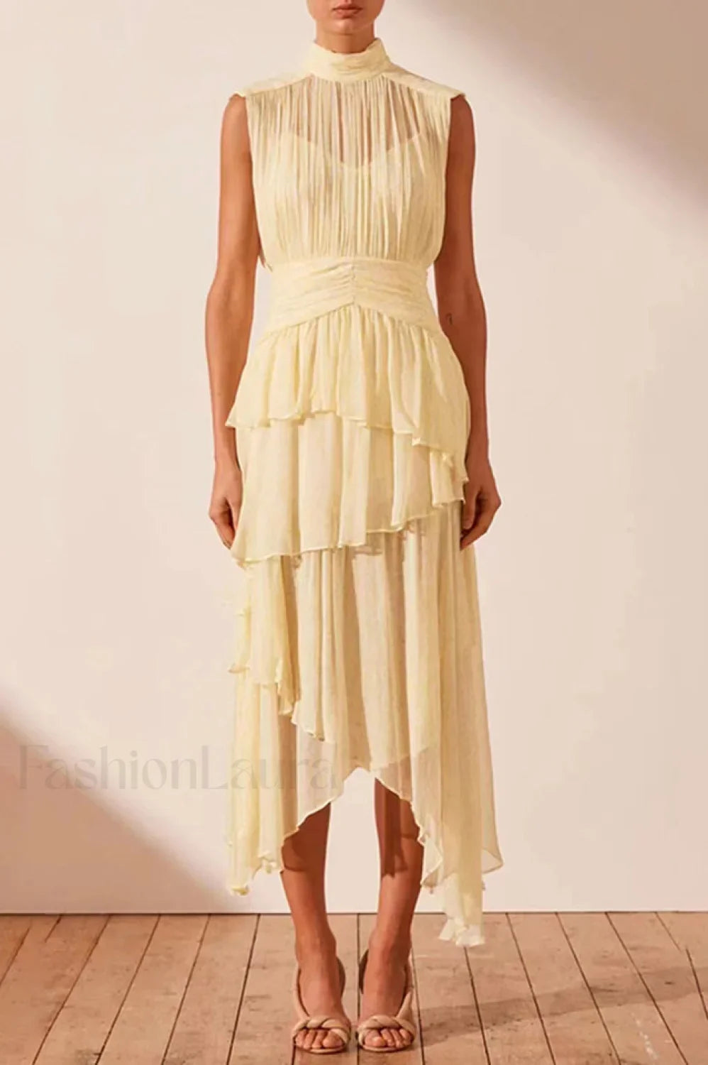 Faye Sleeveless Stylish Ruched Midi Dress