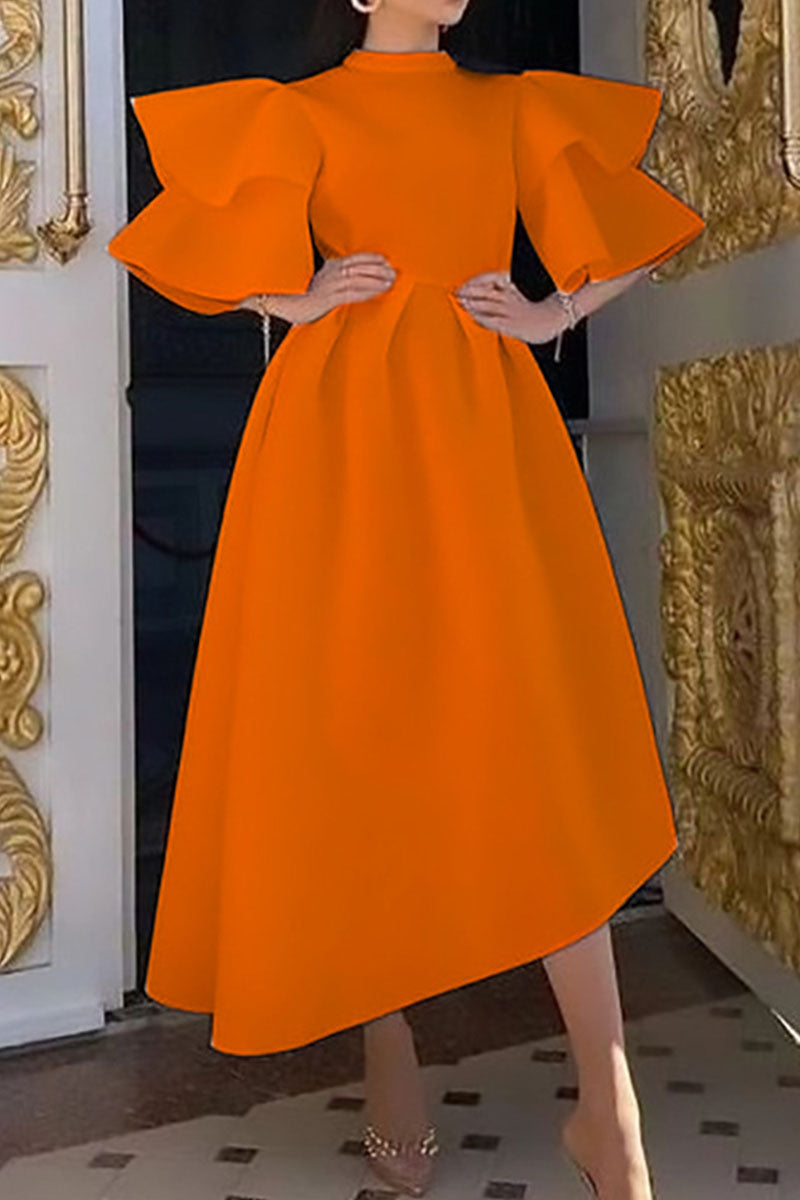 Casual Elegant Solid Patchwork Flounce Half A Turtleneck Evening Dress Dresses - View 4 | VelvetHem