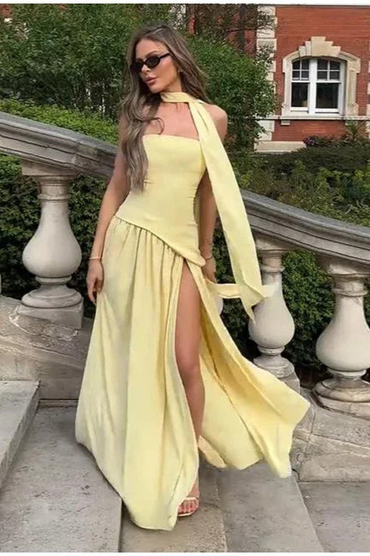 Open-Back Asymmetric Work Dress - VelvetHem