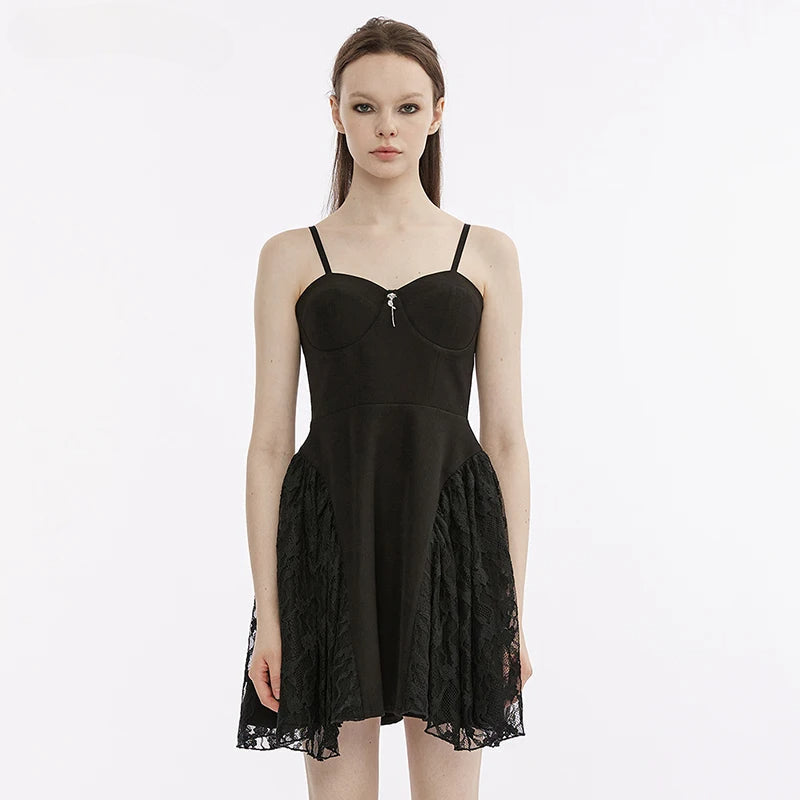 Splicing Gauze Party Club  Brushed Lace Black Metal Summer Gothic Dress