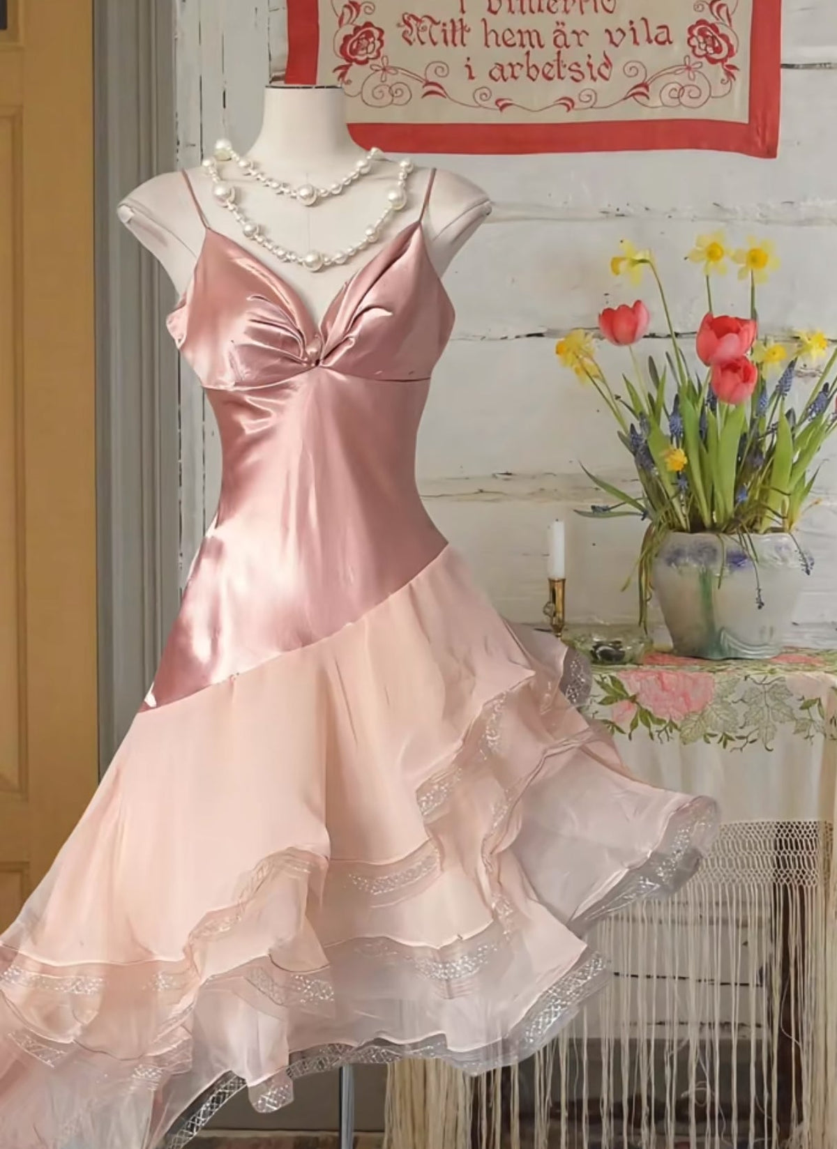 Spaghetti Straps A-Line Pink Ruffle Homecoming Dress