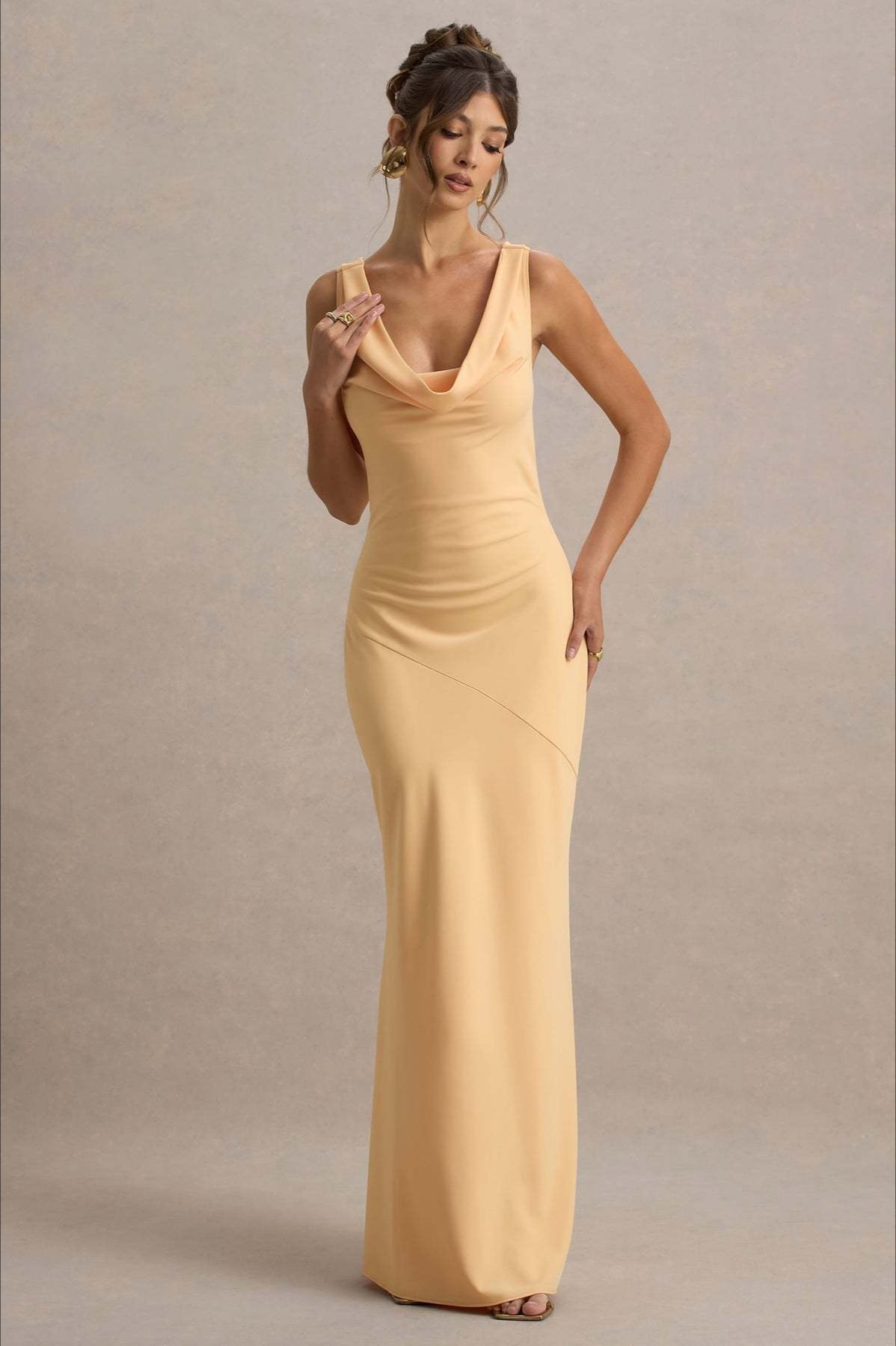 Satin Cowl Neck Dress with Tailored Everyday Styling Boutique Fashion Style