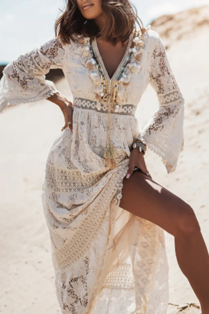 Lace V Neck Dress with Relaxed Fit and Boutique Fashion Look