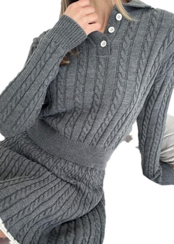 Cable Knit Buttoned Sweater Dress Set