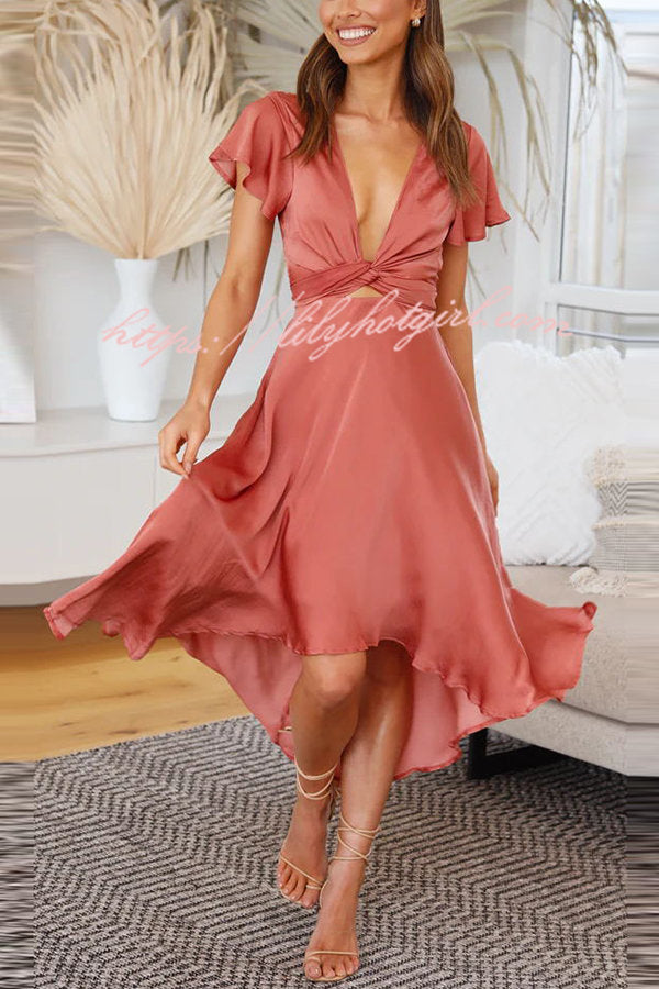 Sunny Daze Butterfly Sleeves Satin Party/ Wedding Dress - Fashionpara