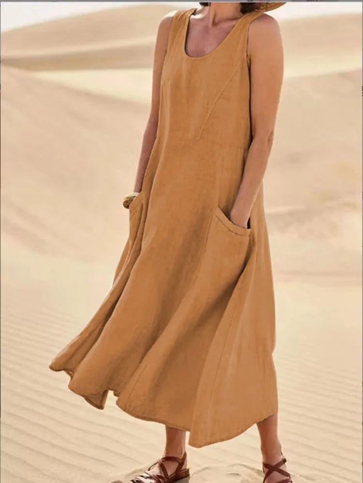 Teresa Aesthetic Sleeveless Dress with Pockets Made of Cotton and for Women Elevated Occasion Wear
