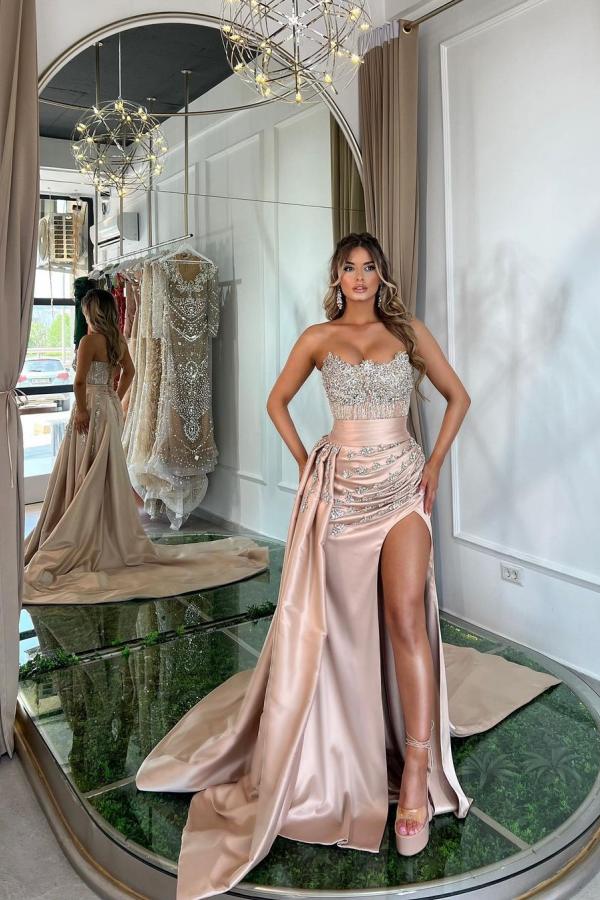 Sweetheart Mermaid Evening Dress Sleeveless Slit With Beads Ruffle - View 2 | VelvetHem