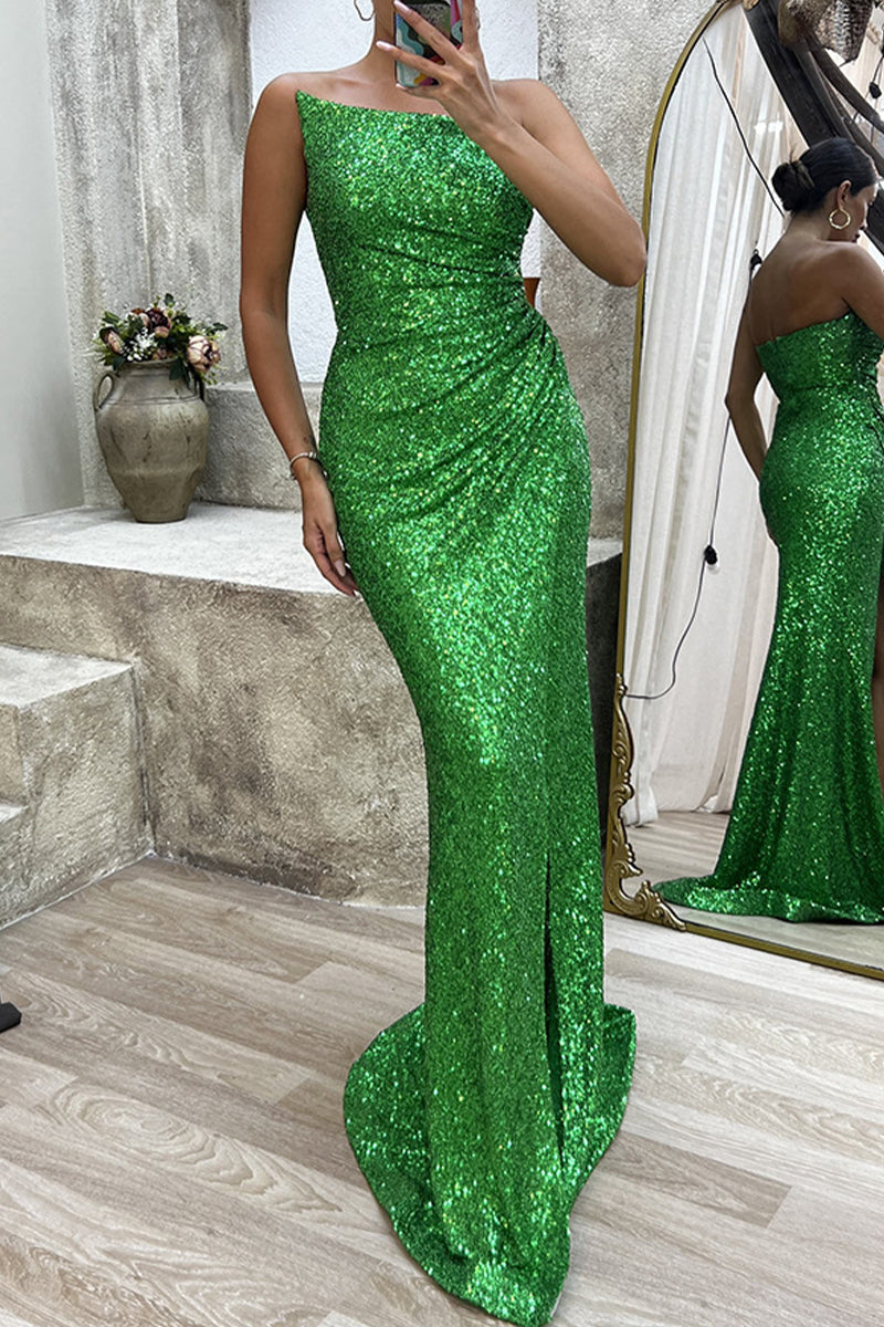 Sexy Formal Solid Slit Asymmetrical Oblique Collar Evening Dress Dresses - View 4 | VelvetHem