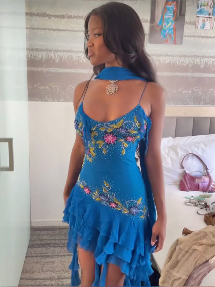 Blue Spaghetti Straps Short Prom Dress Blue Sexy Evening Dress fg7276 - View 4 | VelvetHem