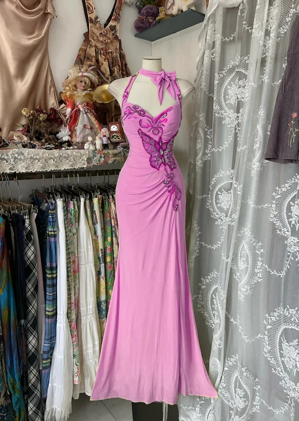 Yellow Halter Mermaid Long Prom Gown Evening Dress - View 7 | FashionDia