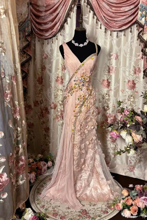 Charming Pink Prom Dress With Flowers Sweet Birthday Dress - FashionDia