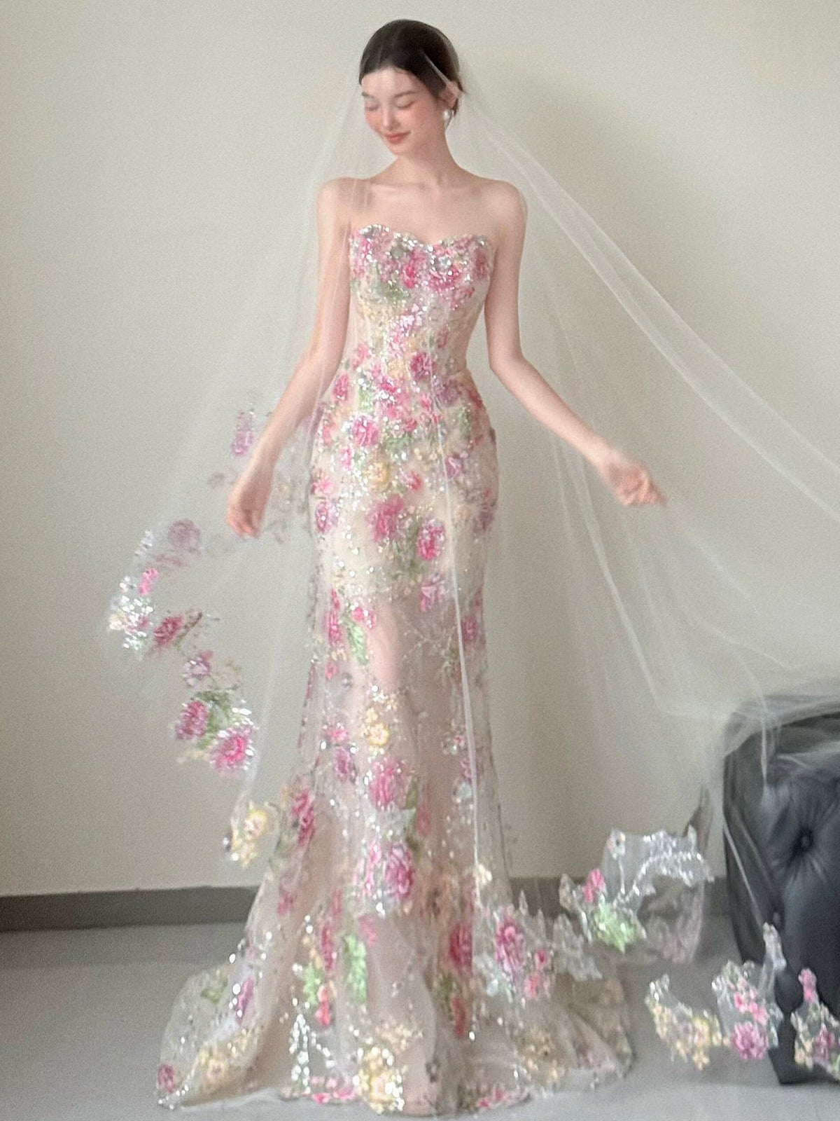 Sweetheart Mermaid Bead Flora Wedding Dress Sexy Evening & Prom Dress - FashionDia