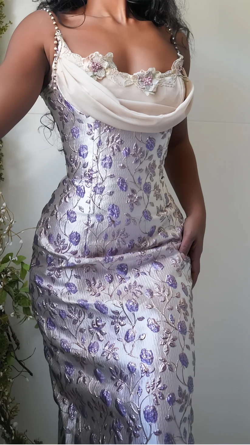 Purple Floral Sheath Beaded Prom Dresses Appliques Party Dress - View 2 | VelvetHem