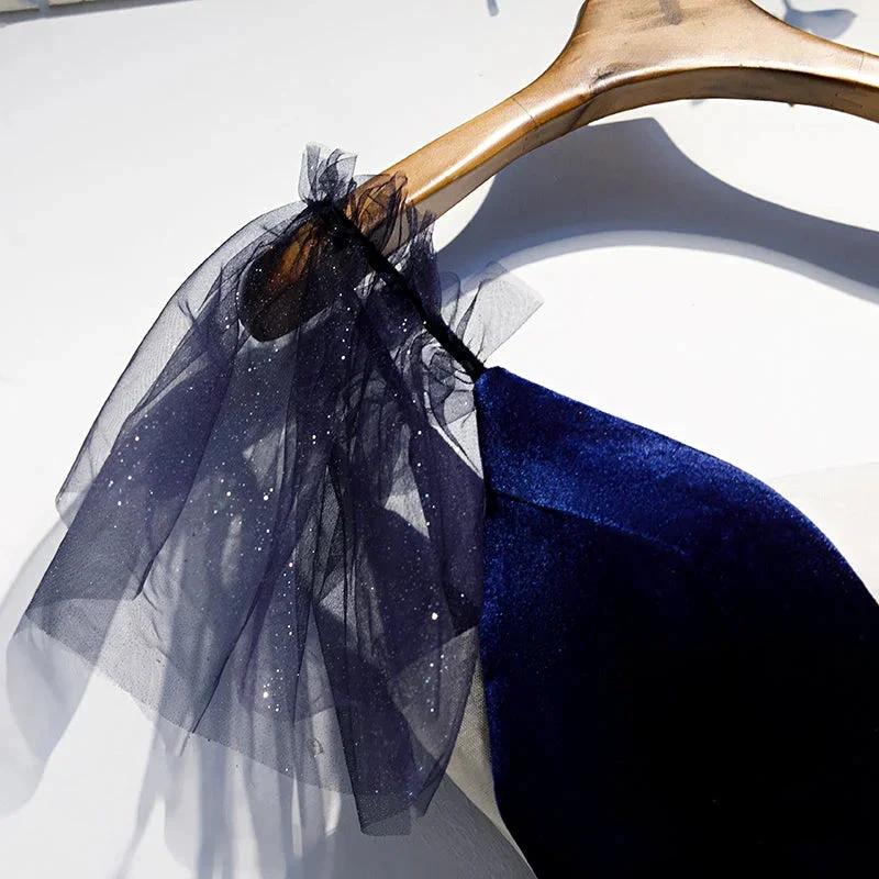 Blue v neck velvet top tulle short homecoming dress s98 (ZD12612)