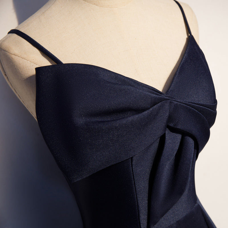 Dark blue satin long prom dress, simple evening dress s93 - View 4 | VelvetHem