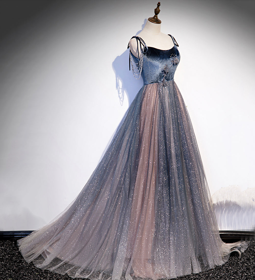 Blue tulle sequins long prom dress evening dress s80 - View 2 | VelvetHem