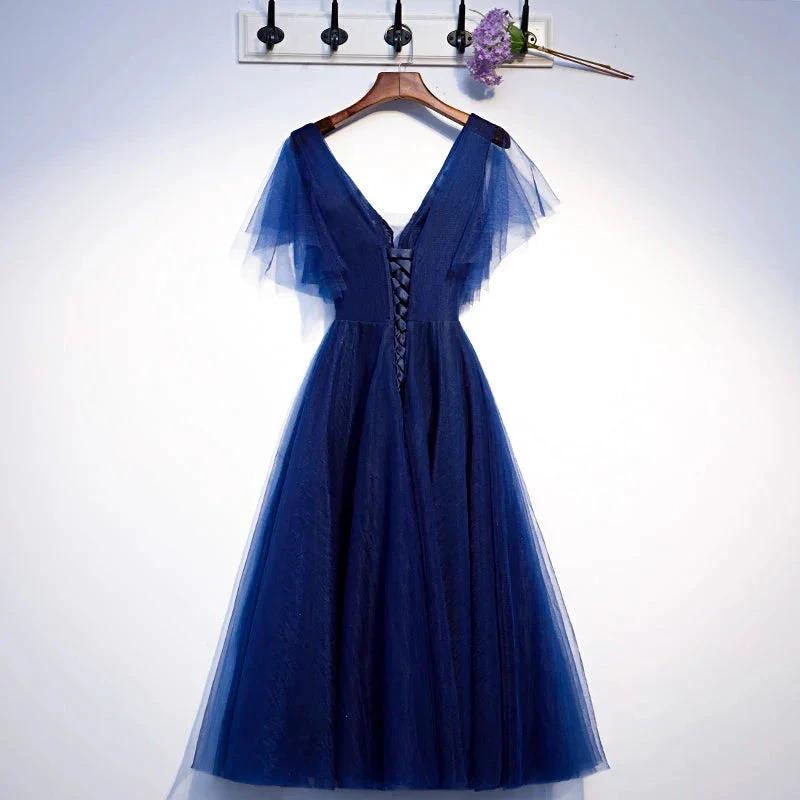Blue v neck tulle short homecoming dress s94 (ZD12608)