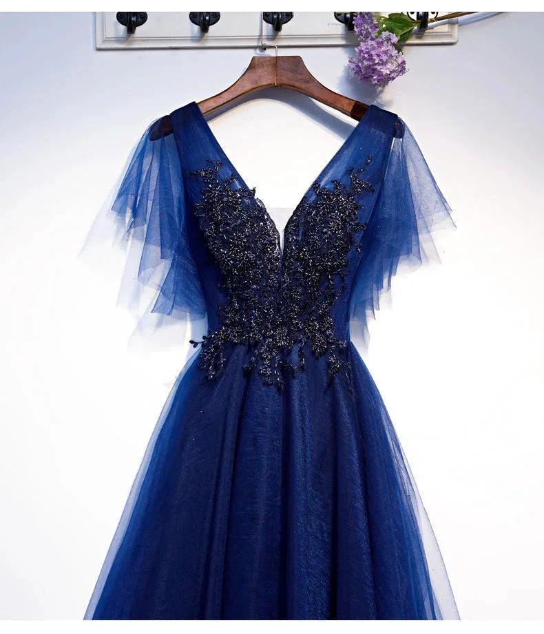 Blue v neck tulle short homecoming dress s94 (ZD12608)