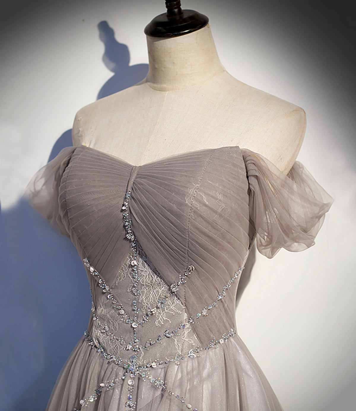 Elegant tulle lace long prom dress A line evening gown s67 - View 2 | VelvetHem